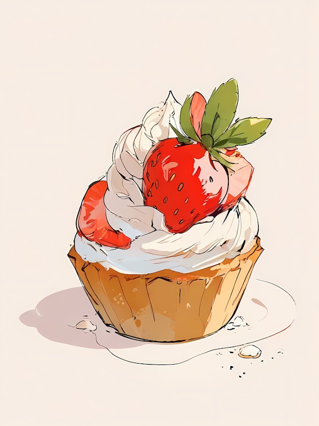 Illustrated Cupcake with Strawberry