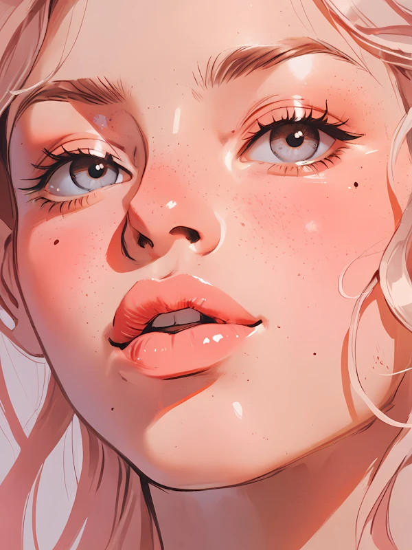 Close-up Illustration of Young Woman's Face