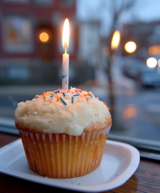 Cozy Celebratory Cupcake by the Window