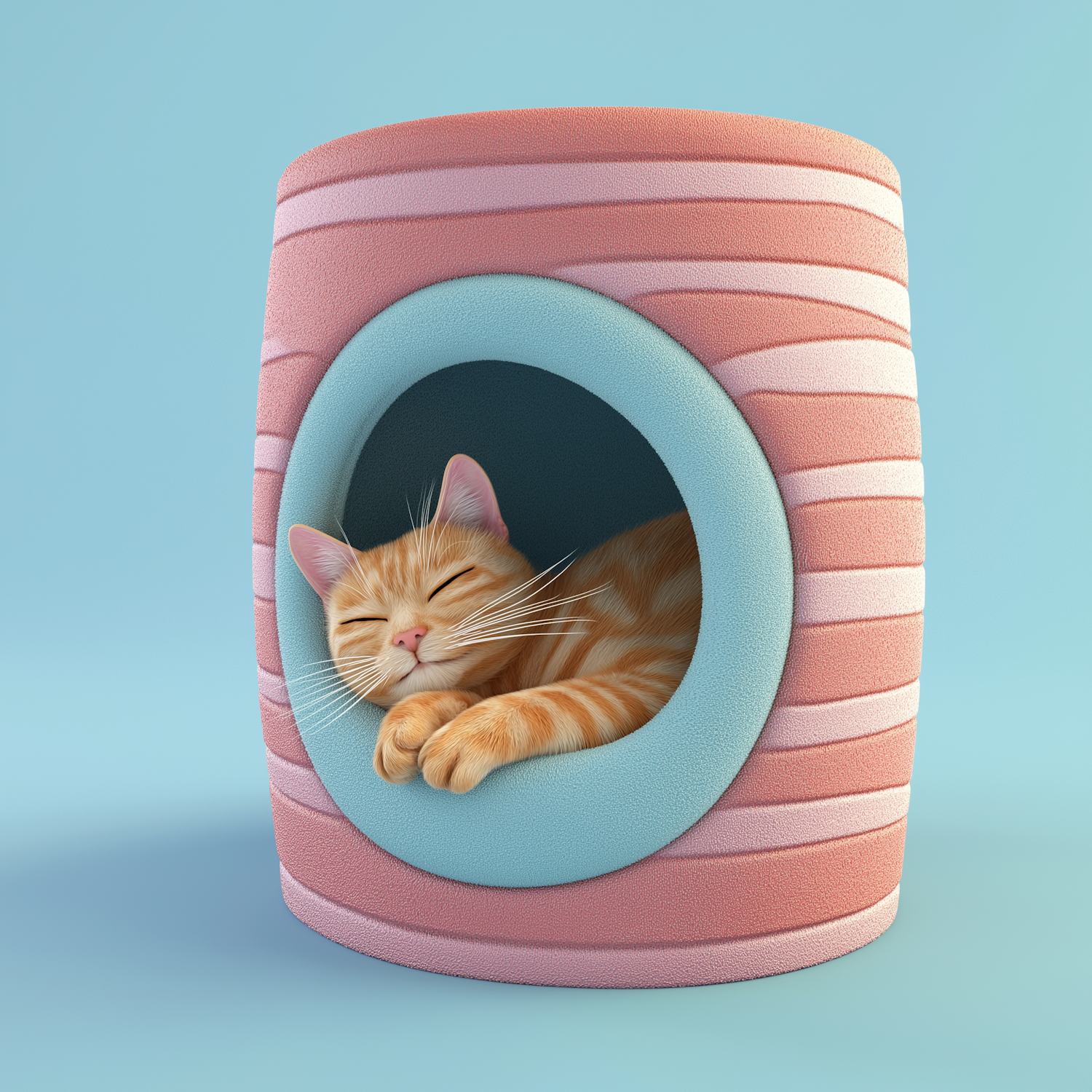 Sleeping Orange Tabby Cat in Stylish Bed