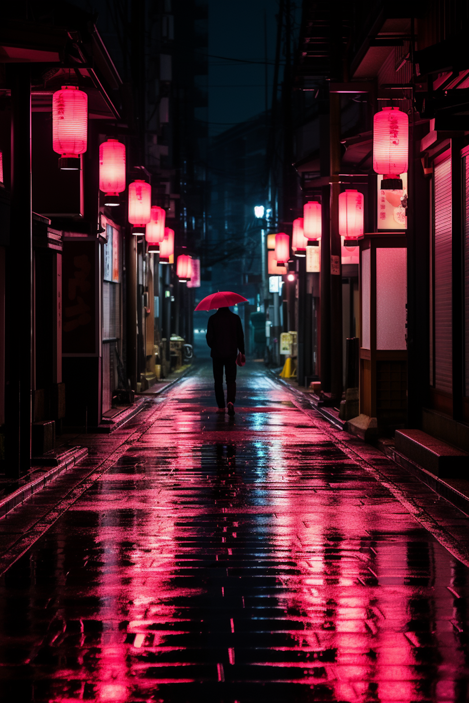 Nocturnal Solitude with a Red Umbrella