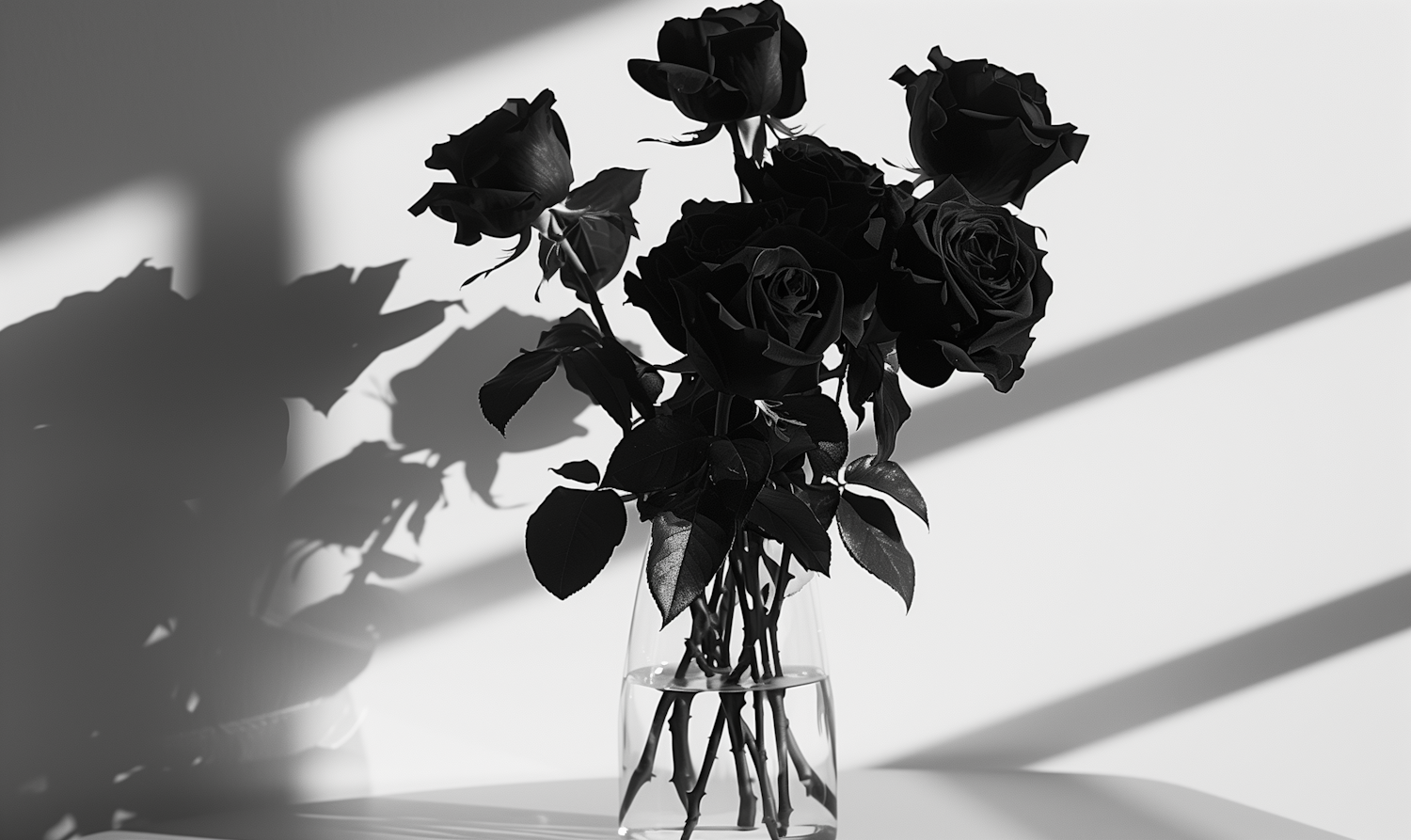 Monochrome Black Roses in Vase