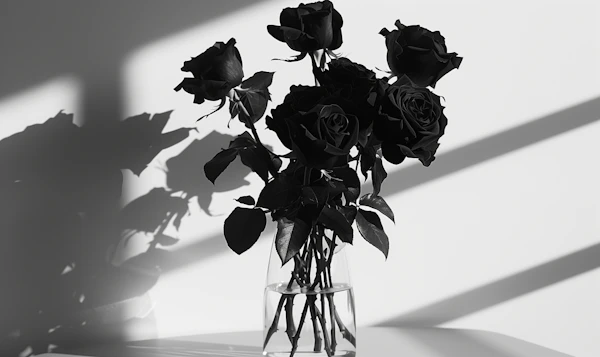Monochrome Black Roses in Vase
