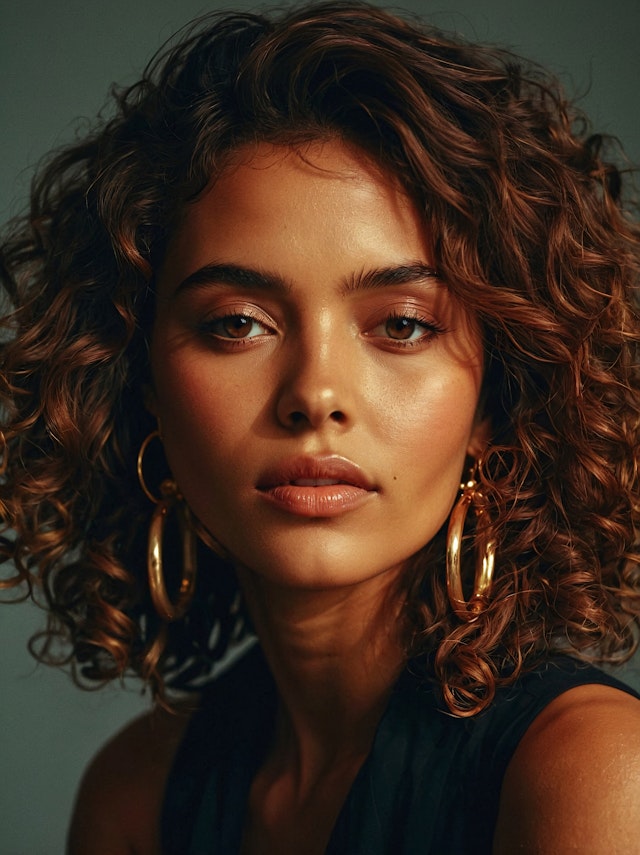 Portrait of a Woman with Curly Brown Hair