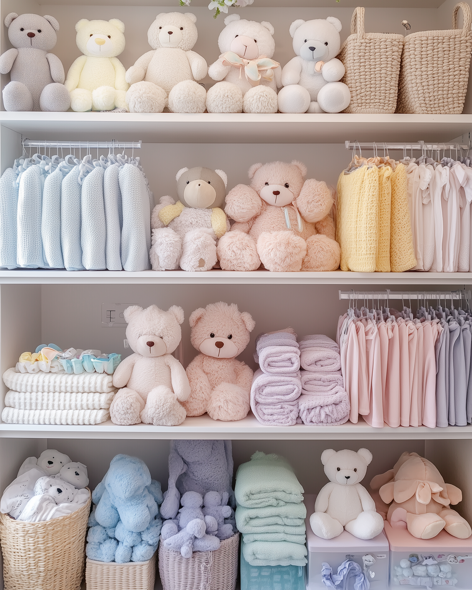 Organized Baby Shelf with Teddy Bears