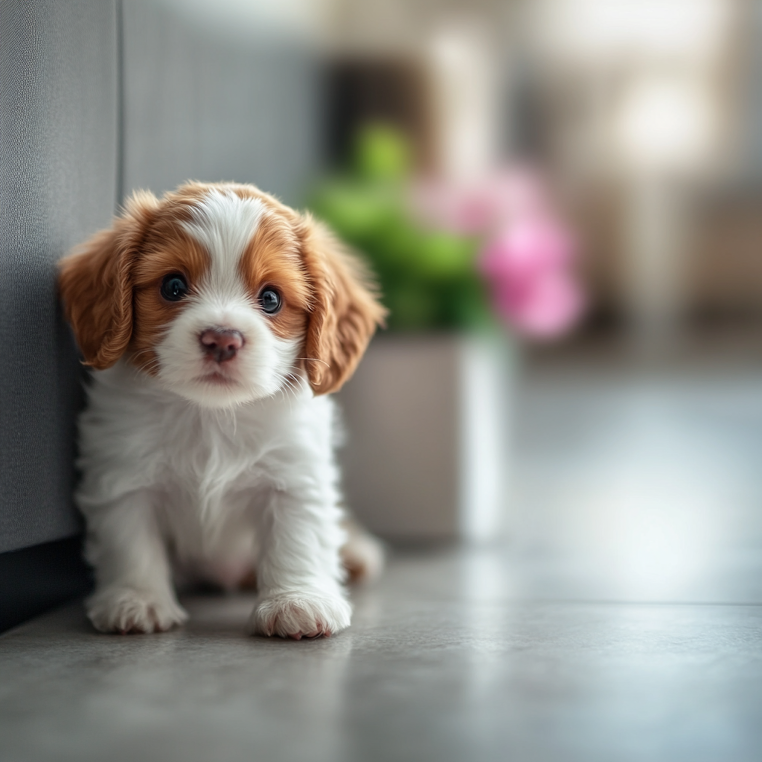 Adorable Puppy on Light Floor