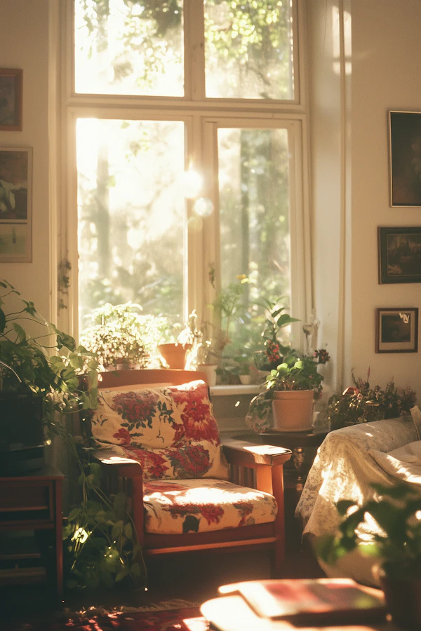 Cozy Interior with Armchair and Plants