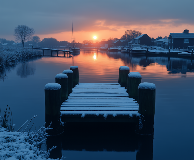 Serene Winter Lakeside Sunset