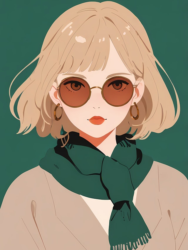 Stylized Portrait with Green Scarf