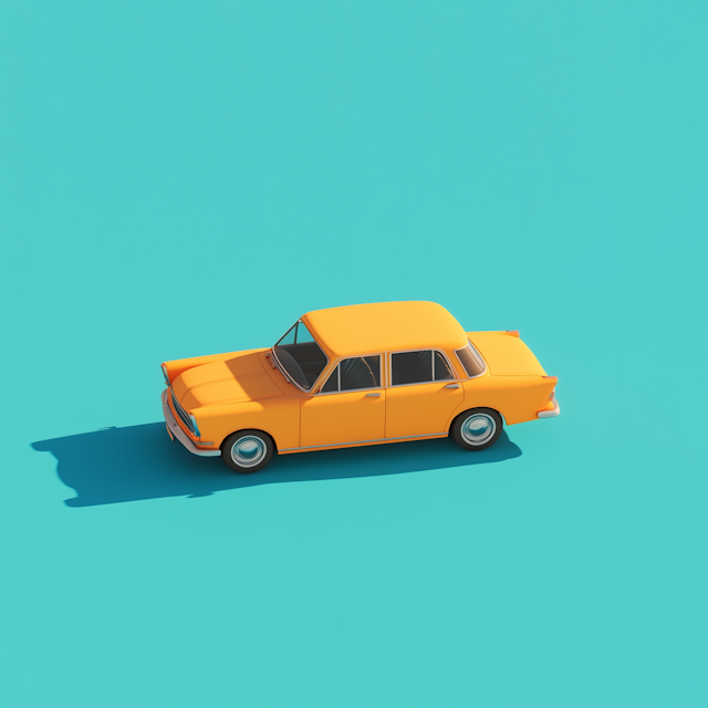 Vintage Yellow Car Against Turquoise Background