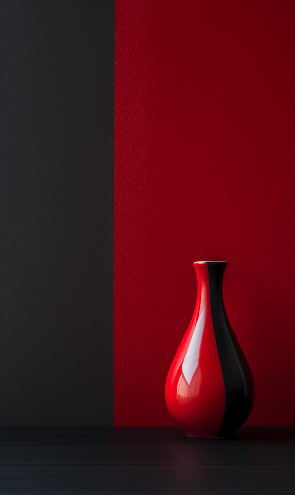 Striking Red Vase with Dual-Tone Backdrop