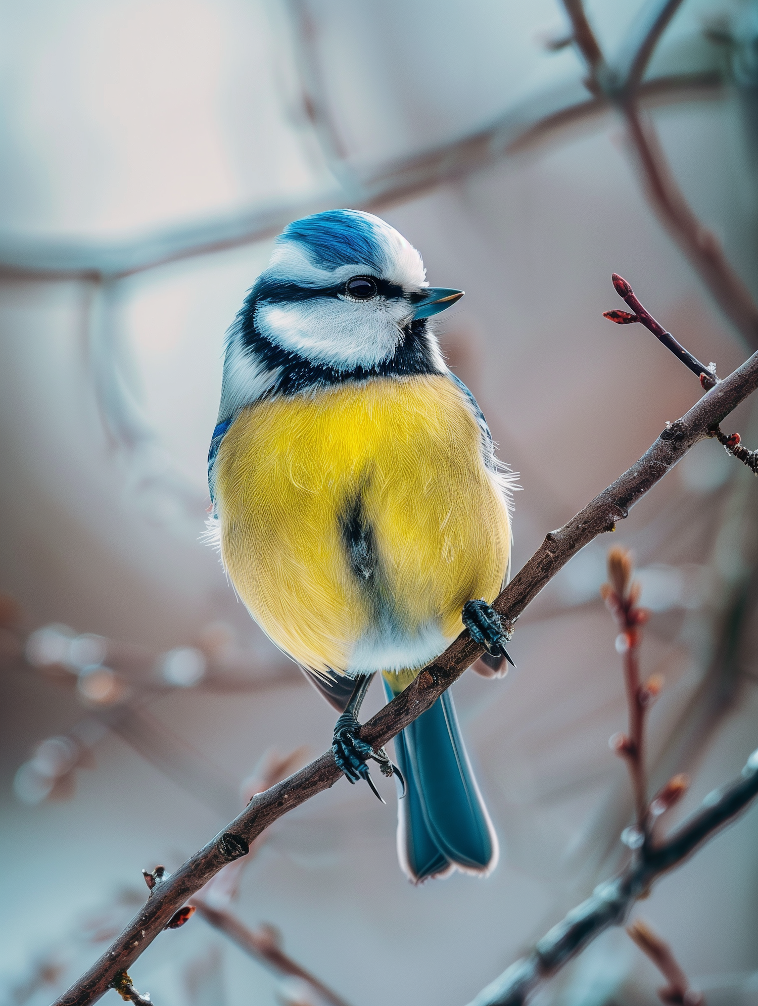 Vibrant Blue Tit Bird on Branch