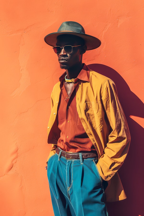 Fashion Forward Man against Orange Background