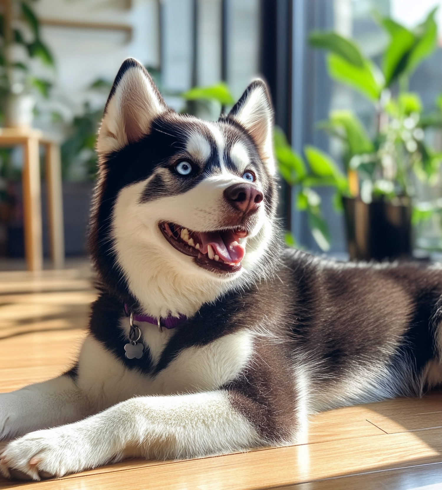 Sunlit Husky with Bi-Colored Eyes