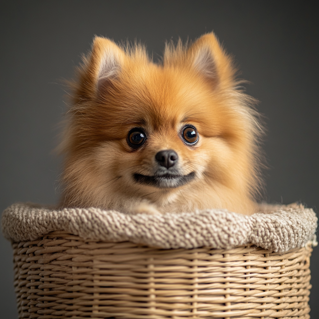 Pomeranian in Basket