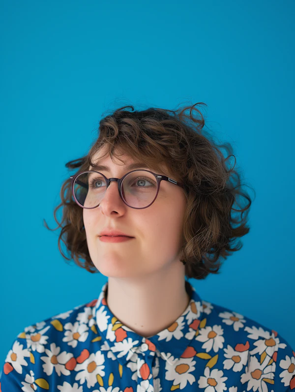 Contemplative Young Person with Floral Shirt