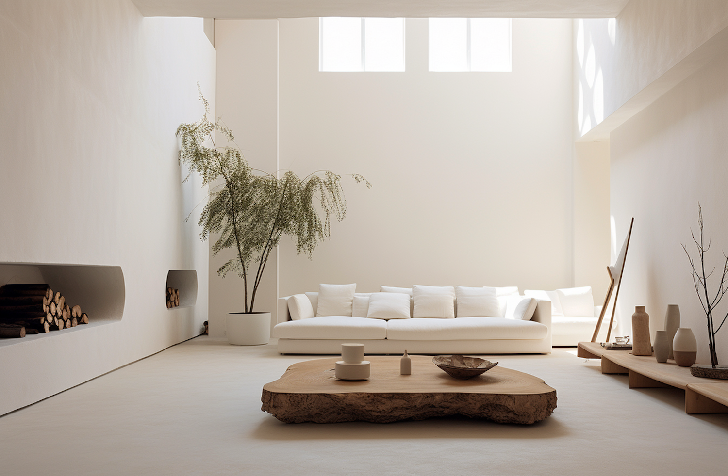 Modern Minimalist Serenity with Natural Accents