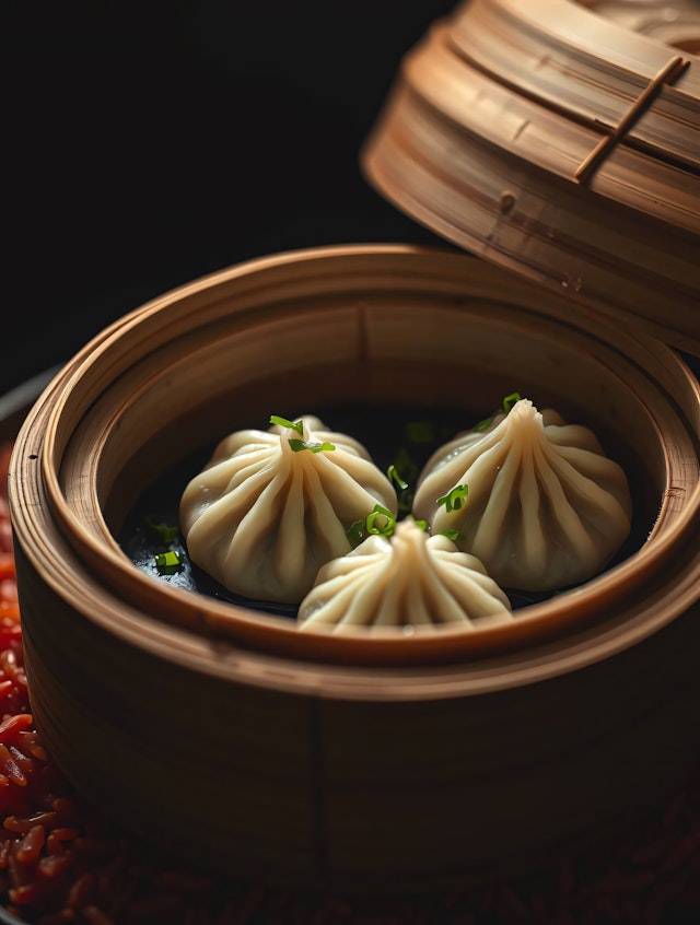 Bamboo Steamer with Dumplings