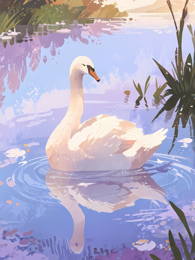 Swan on Calm Lake