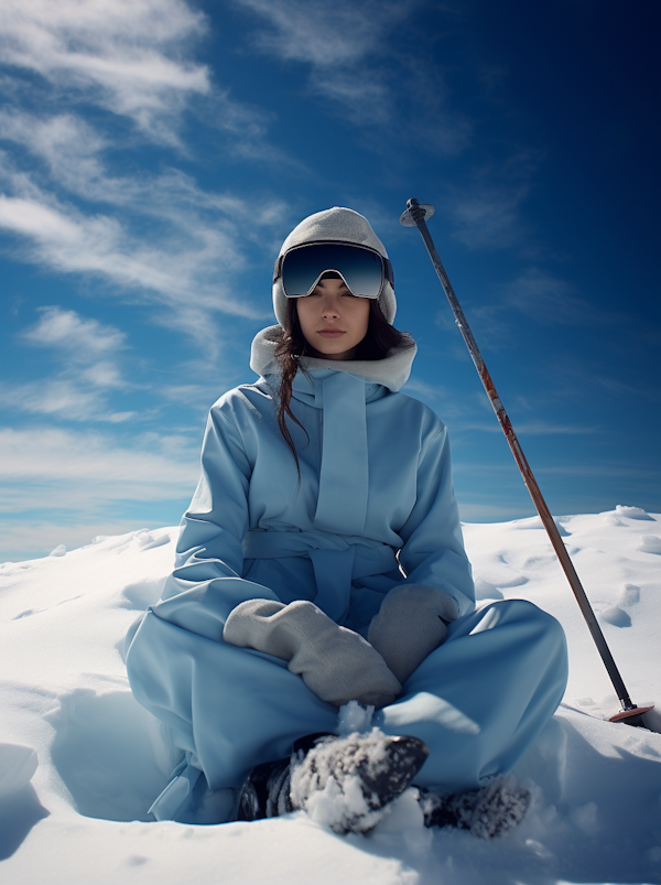 Contemplative Skier in Serene Snowscape