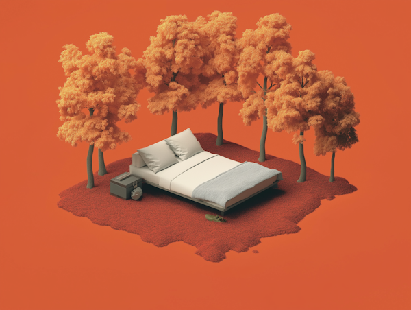 Surreal Orange Room with Bed