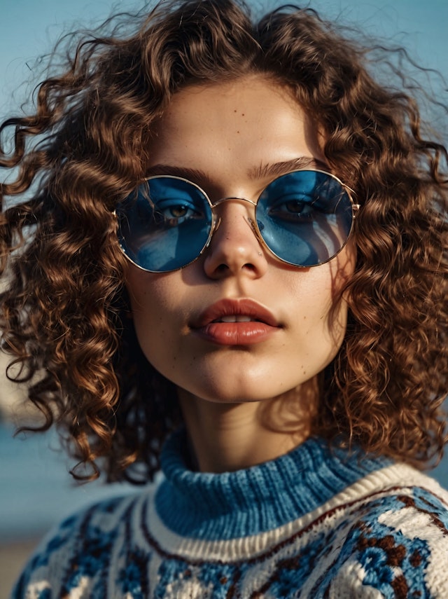 Stylish Portrait with Blue Sunglasses