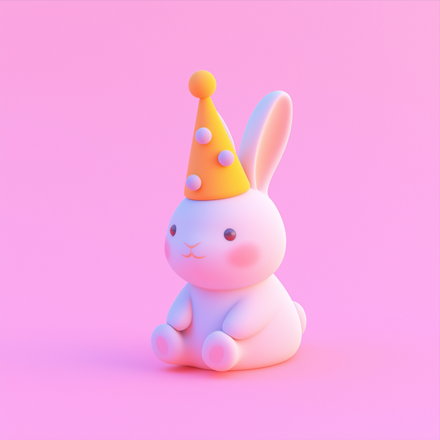 Whimsical 3D Bunny with Party Hat