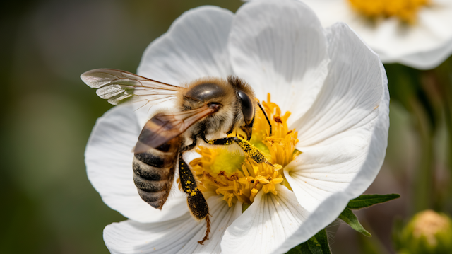 Bee on White Flower