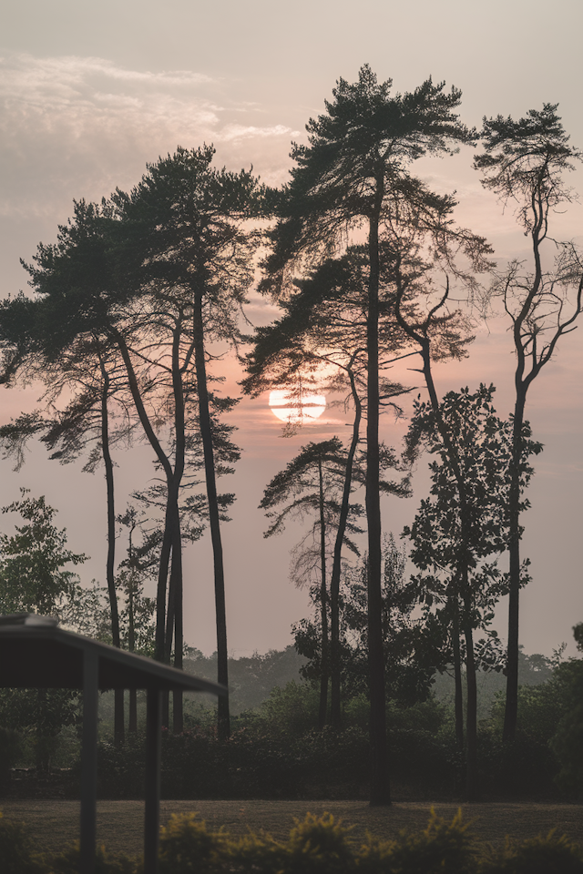 Serene Sunset Amidst Pine Trees