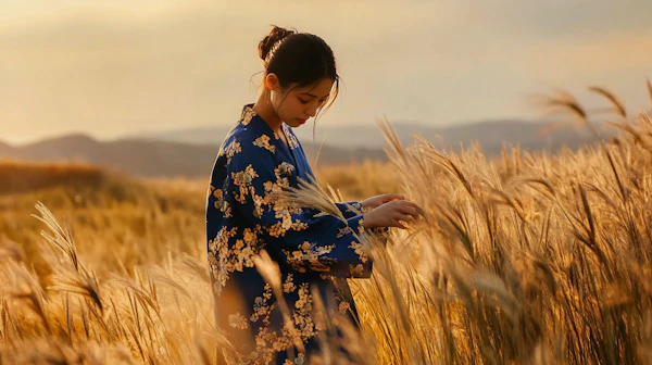 Woman in Field of Golden Grasses