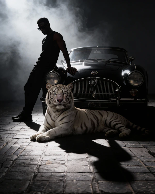 Man, Car, and Tiger