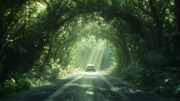 Car in Forest Tunnel