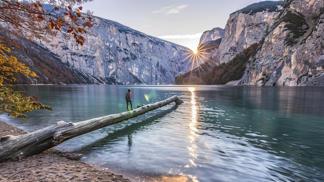 Serene Landscape with Hiker