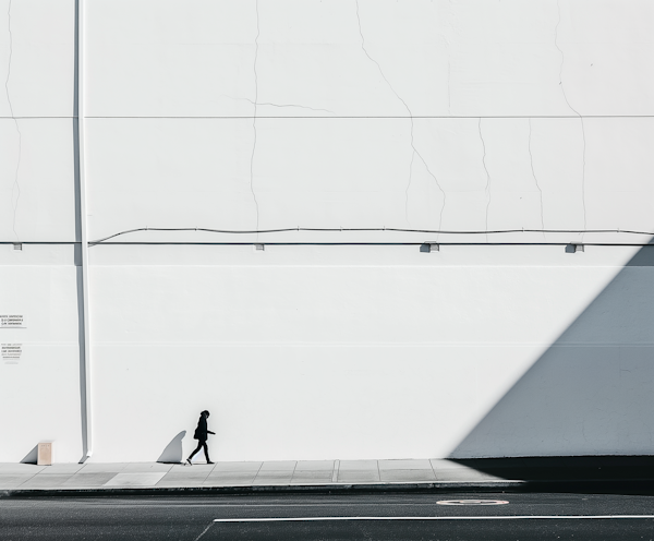 Minimalist Urban Scene with Walking Figure