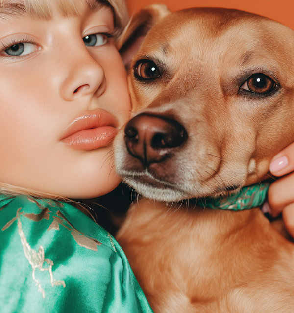 Young Person with Dog Close-Up