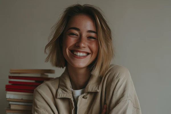 Smiling Woman with Books