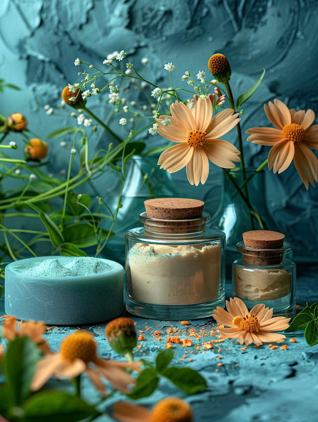 Serene Botanical Still Life with Beauty Products