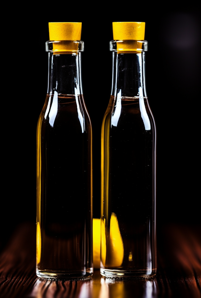 Twin Amber Oil Bottles with Vibrant Yellow Caps