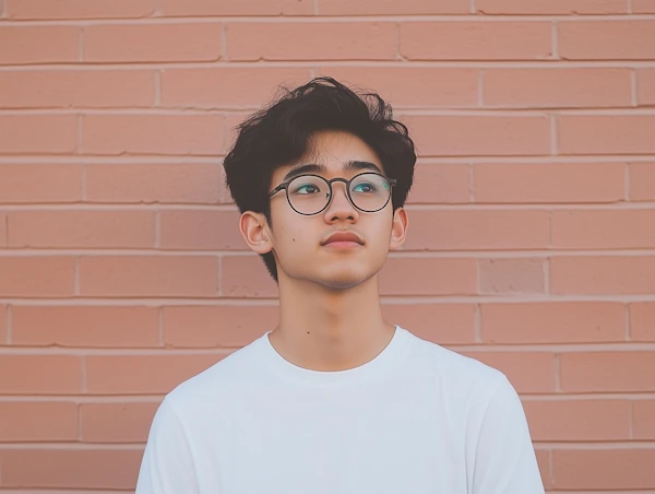 Contemplative Portrait Against Brick Wall