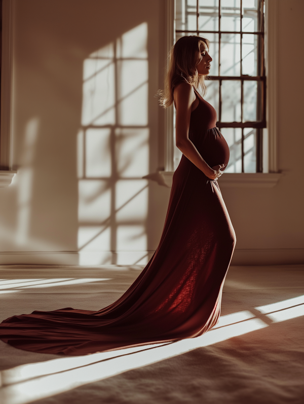 Serene Pregnant Woman in Sunlit Room