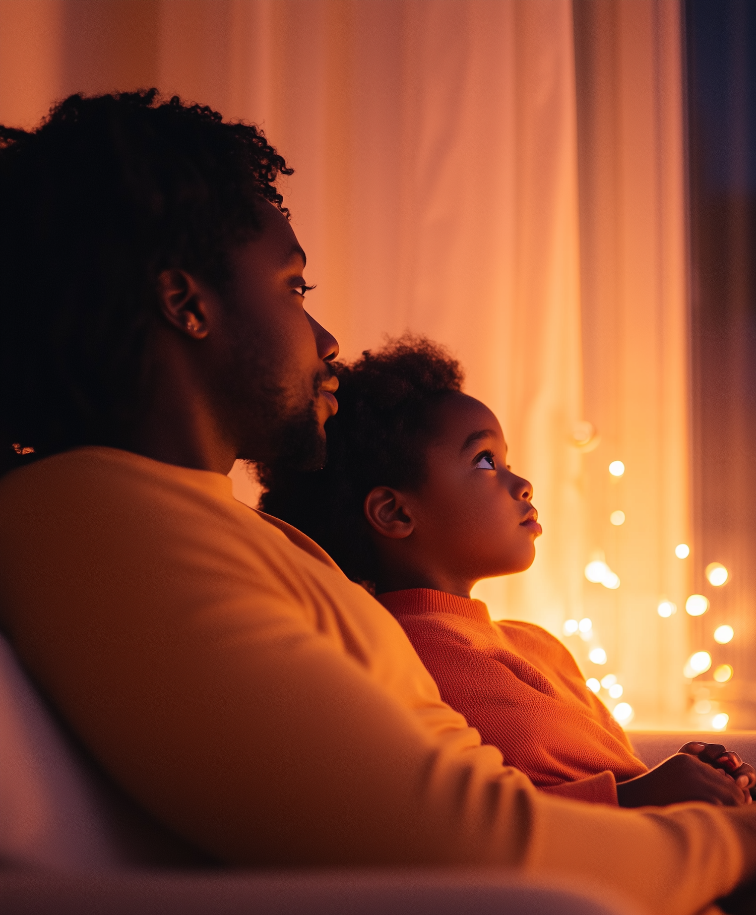 Adult and Child in Warm Lighting