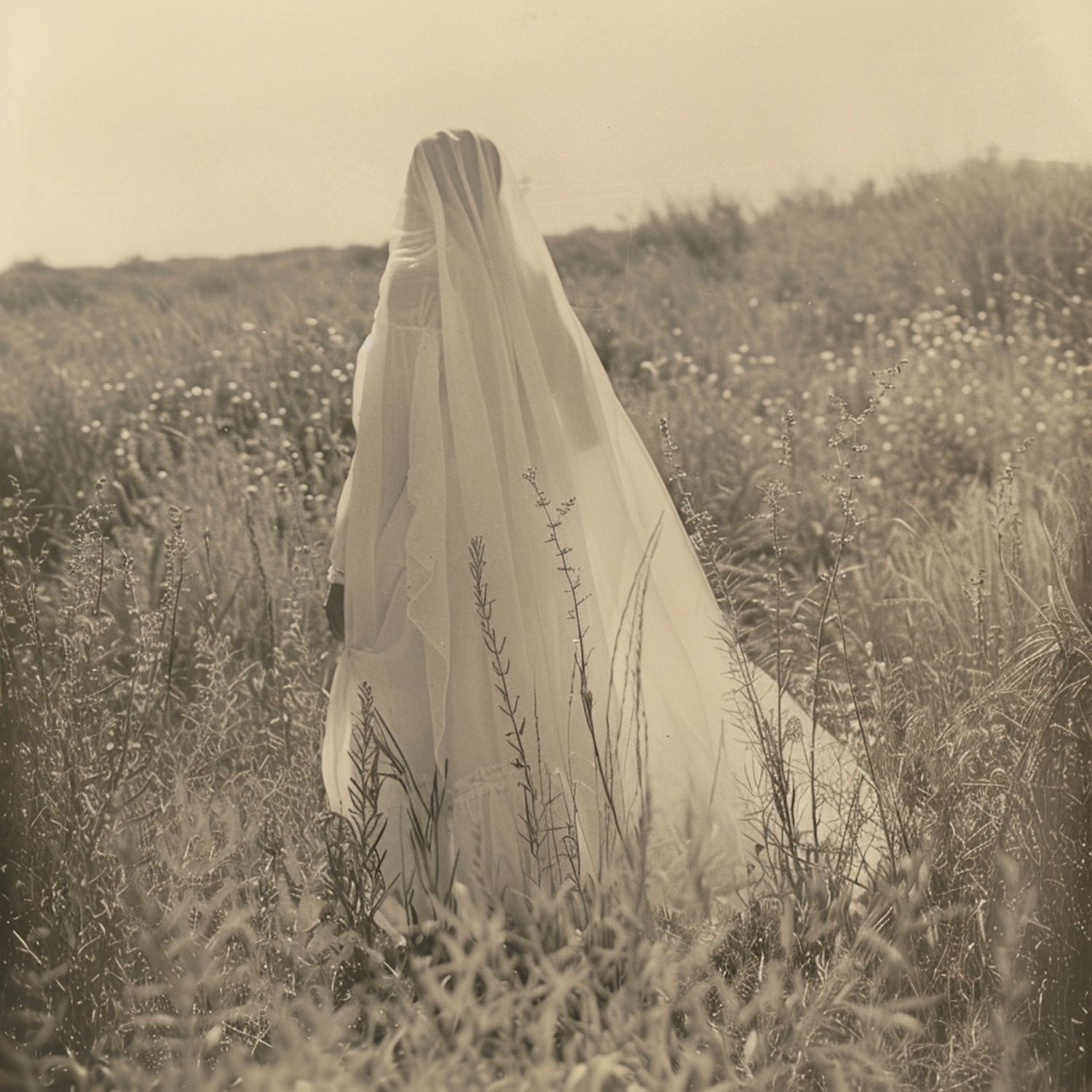 Ethereal Bridal Veil in Sepia Field