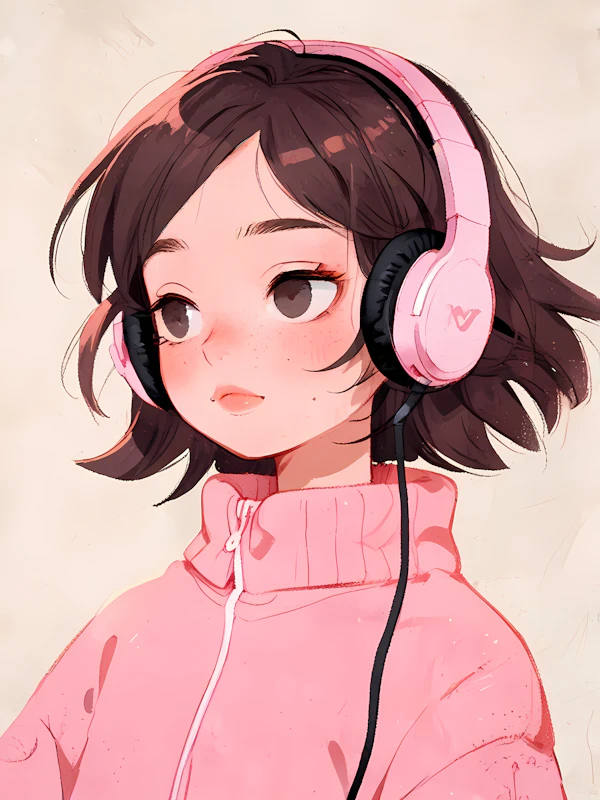 Girl with Pink Headphones