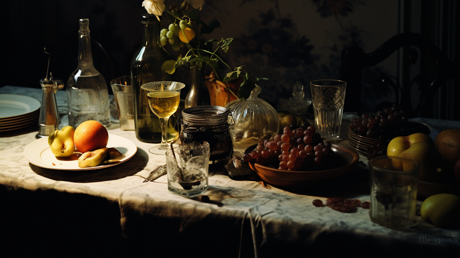 Vintage Elegance in Chiaroscuro: A Classic Still Life