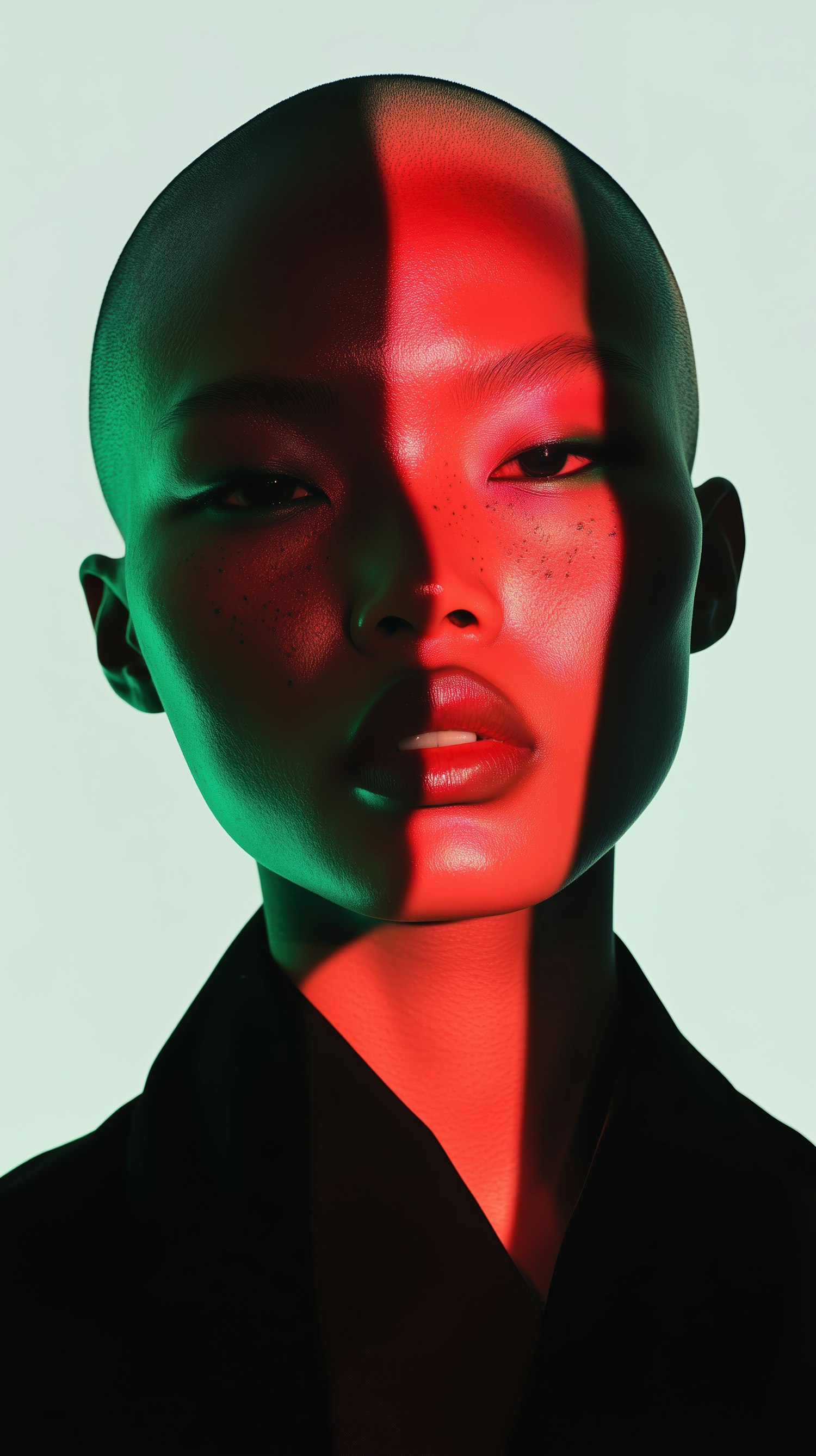 Dramatic Portrait with Red and Green Lighting