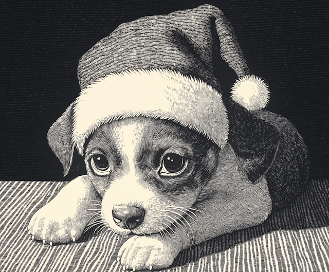 Puppy in Santa Hat