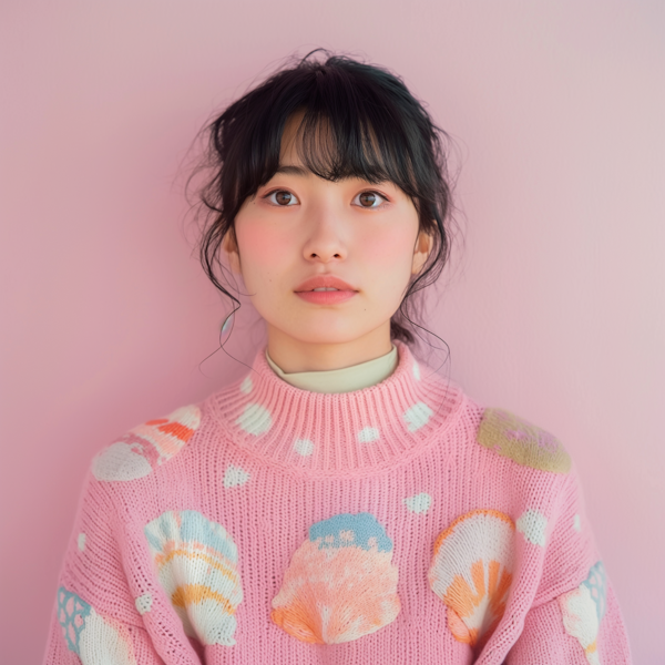 Contemplative Woman in Floral Sweater