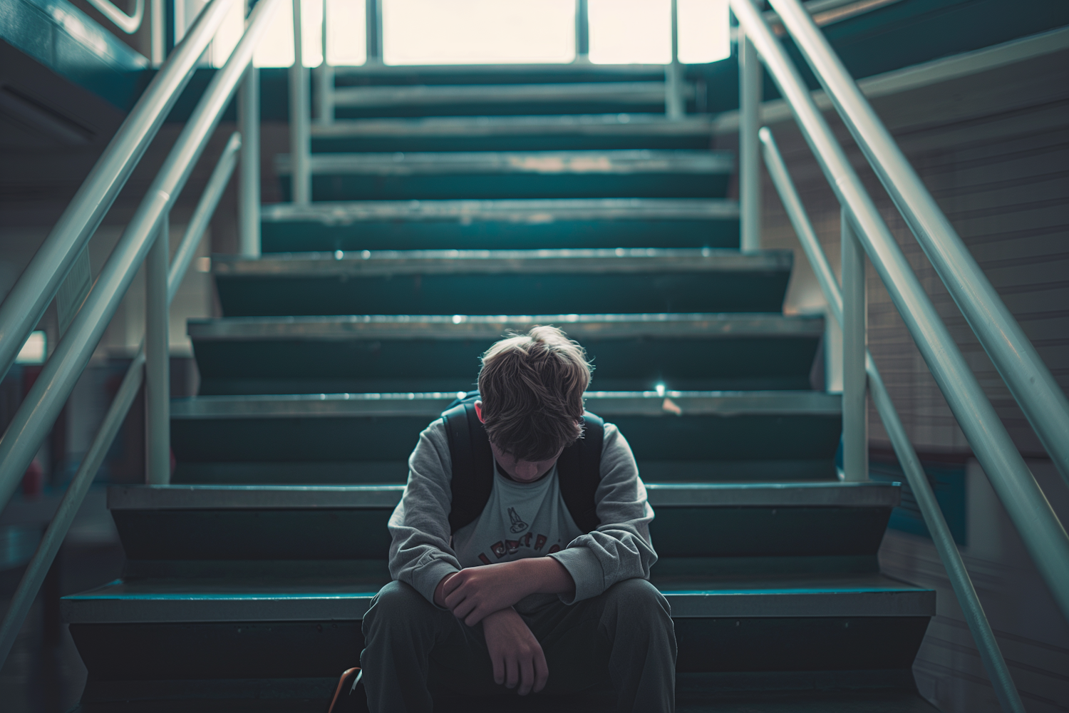 Lone Young Man on Stairs