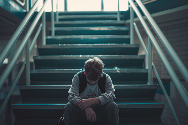 Lone Young Man on Stairs