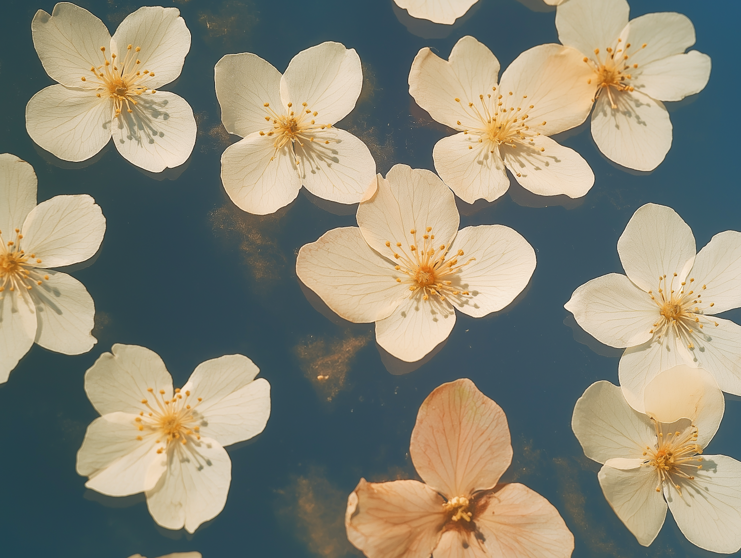 Cherry Blossoms on Blue Surface